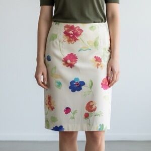 Talbots Pale Yellow Floral Pencil Skirt - Size 12